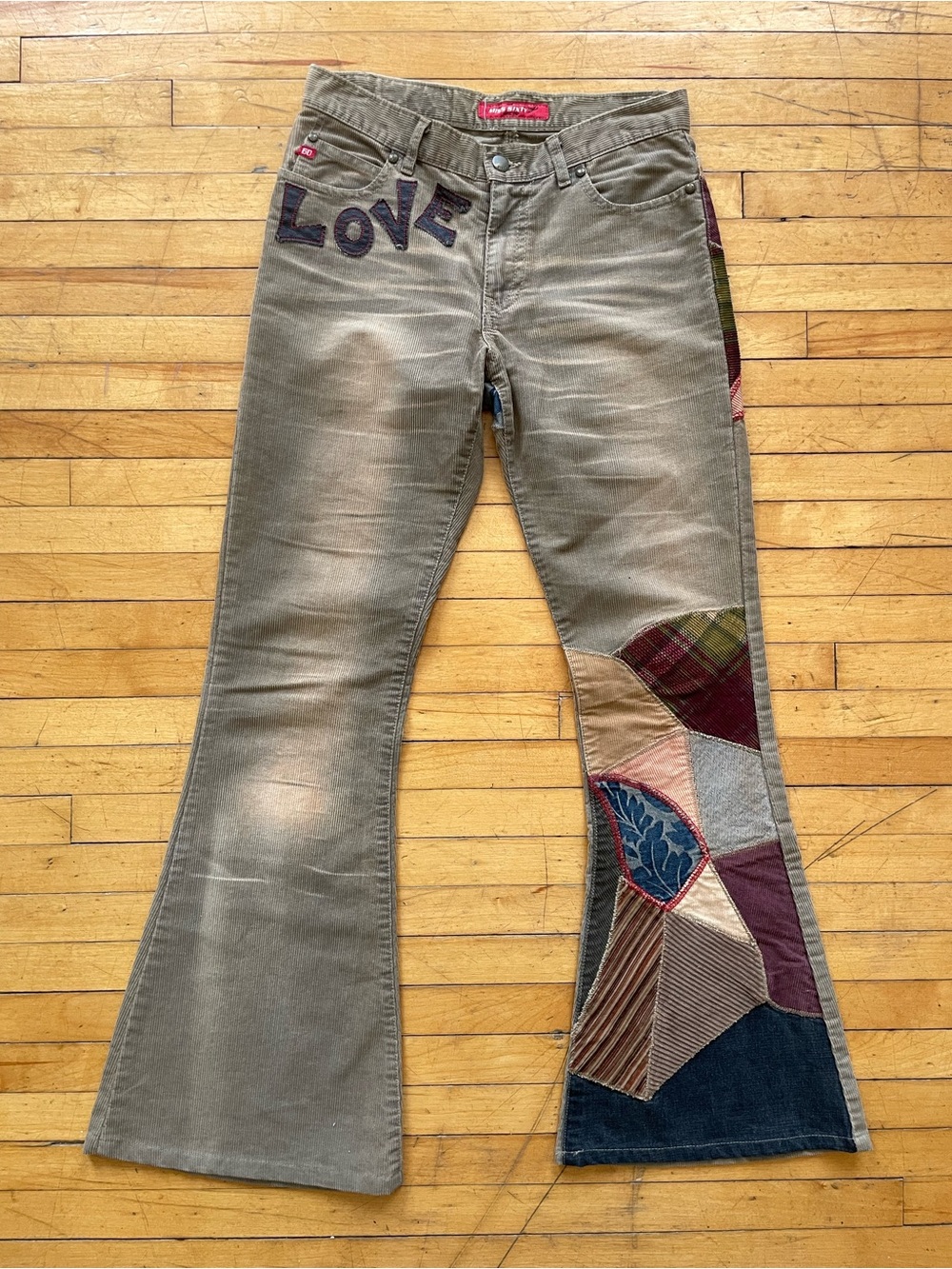 Euro Y2K Miss Sixty Patchwork Love Flare Corduroy Jeans 26